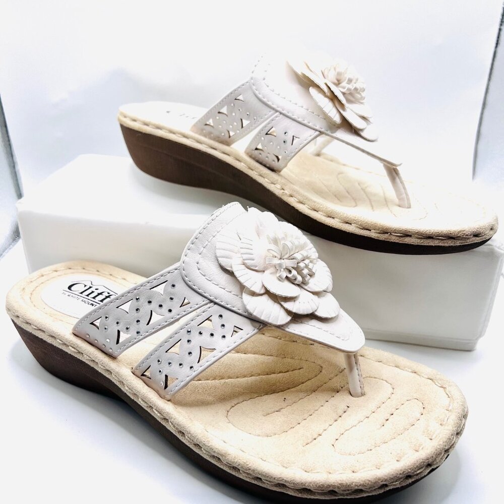 Cliffs by White Mountain Cynthia-White Rhinestones. 8W-Thong 1 1/2" Heel-Comfy - Picture 3 of 16